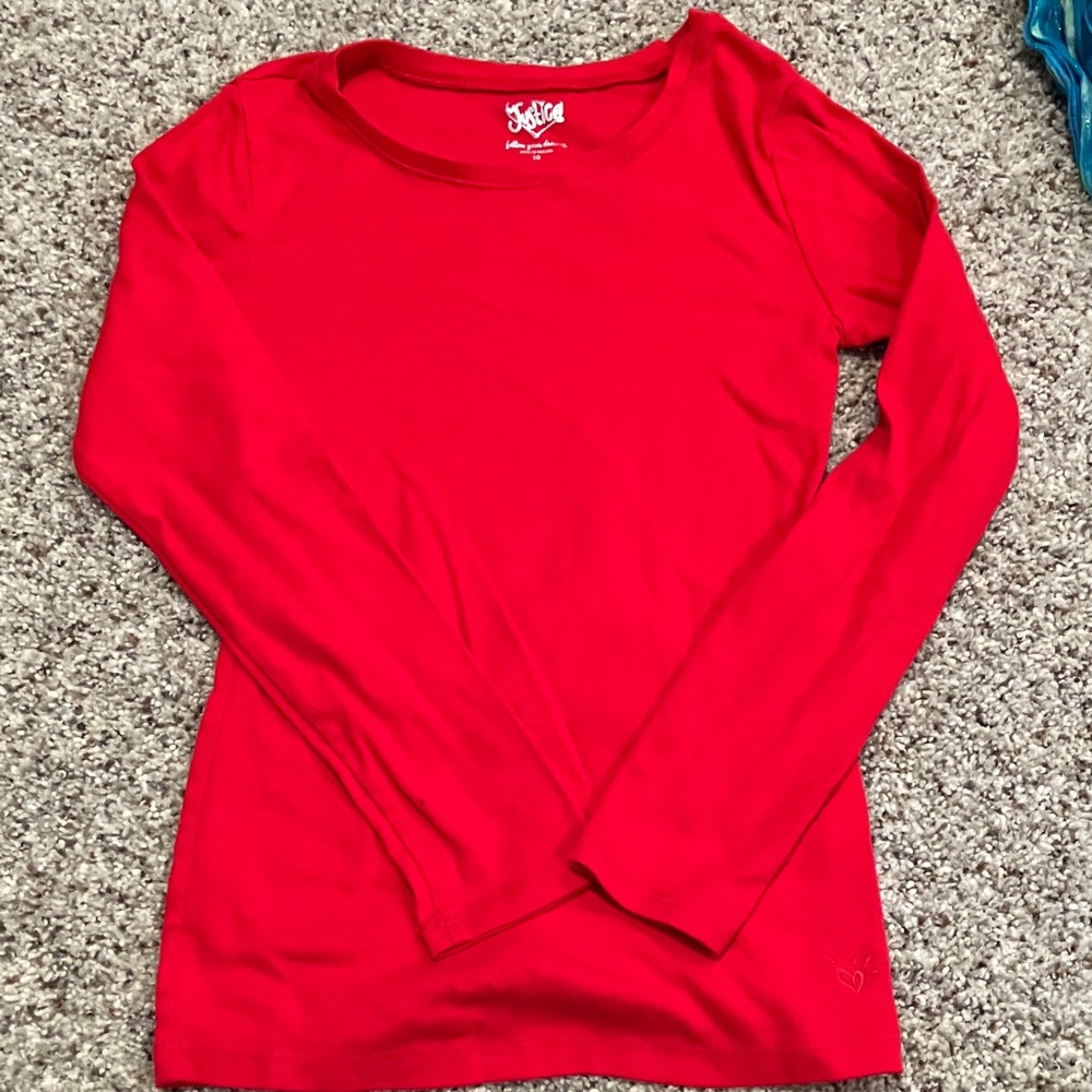 Justice Vibrant Red Long Sleeve Tee Size 10